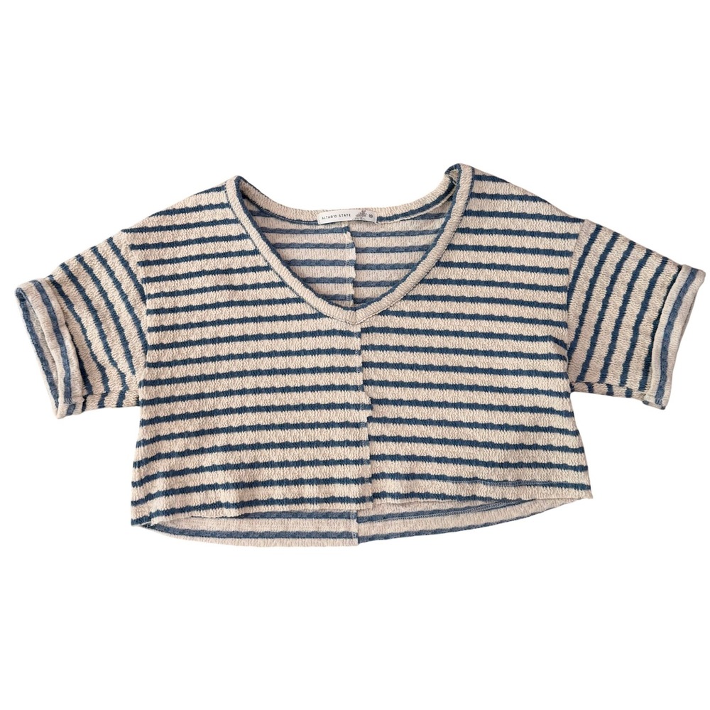Altar'd State Navy White Striped Ribbed V Neck Cropped Top - Size XS